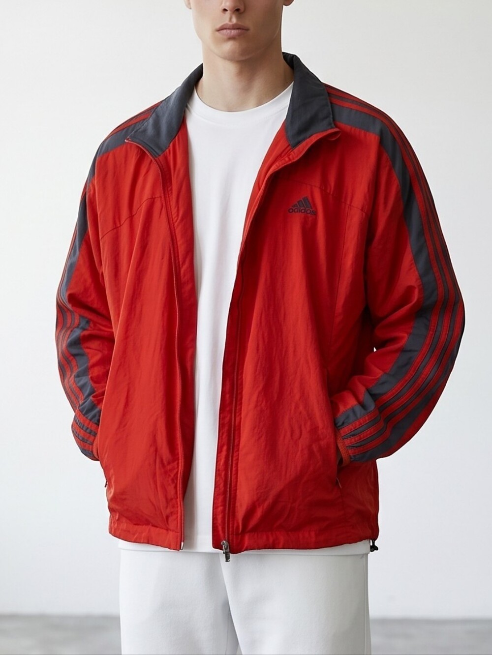 adidas Red and Black Men's Track Windbreaker Jacket